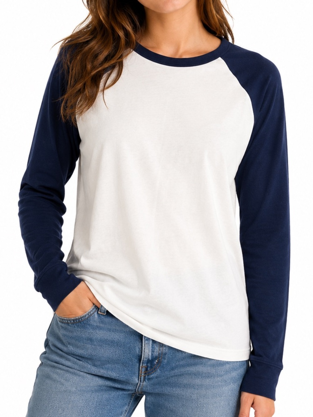 Old Navy Navy and White Raglan Long-Sleeve Tee